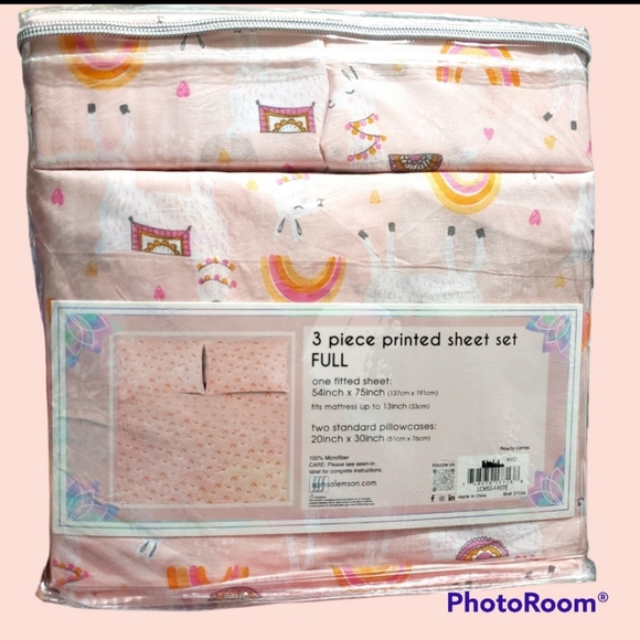 🆕️NWT LULU & COCO 3 piece FULL size Pink Llama n Rainbow printed Bed Sheet Set - Picture 3 of 7